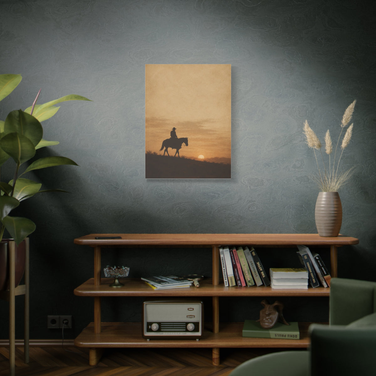 Vintage Cowboy Sunset Horizon Scene Wall Art & Canvas Print