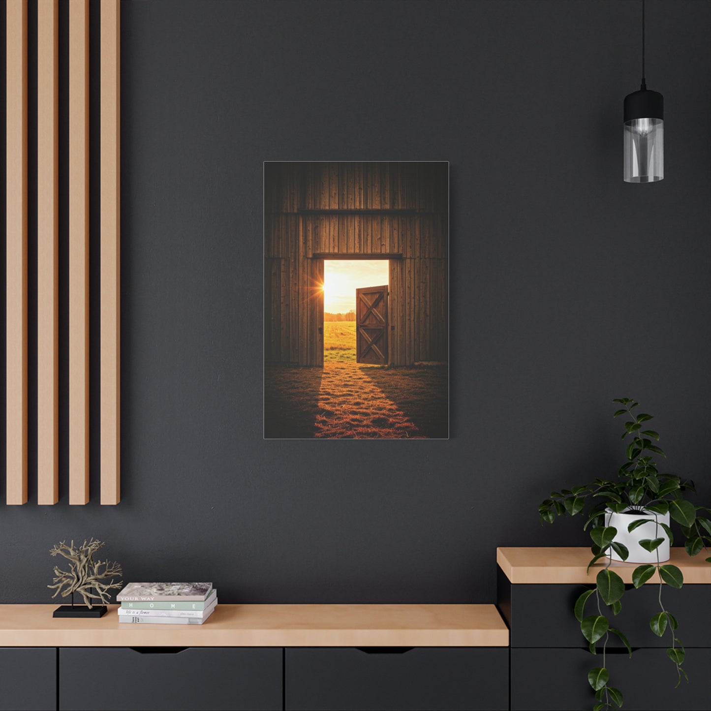 Open Barn Door at Sunrise Wall Art & Canvas Prints
