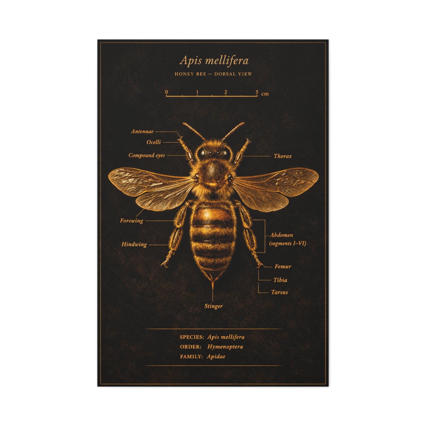 Gold Bee Entomology Study Wall Art & Canvas Print