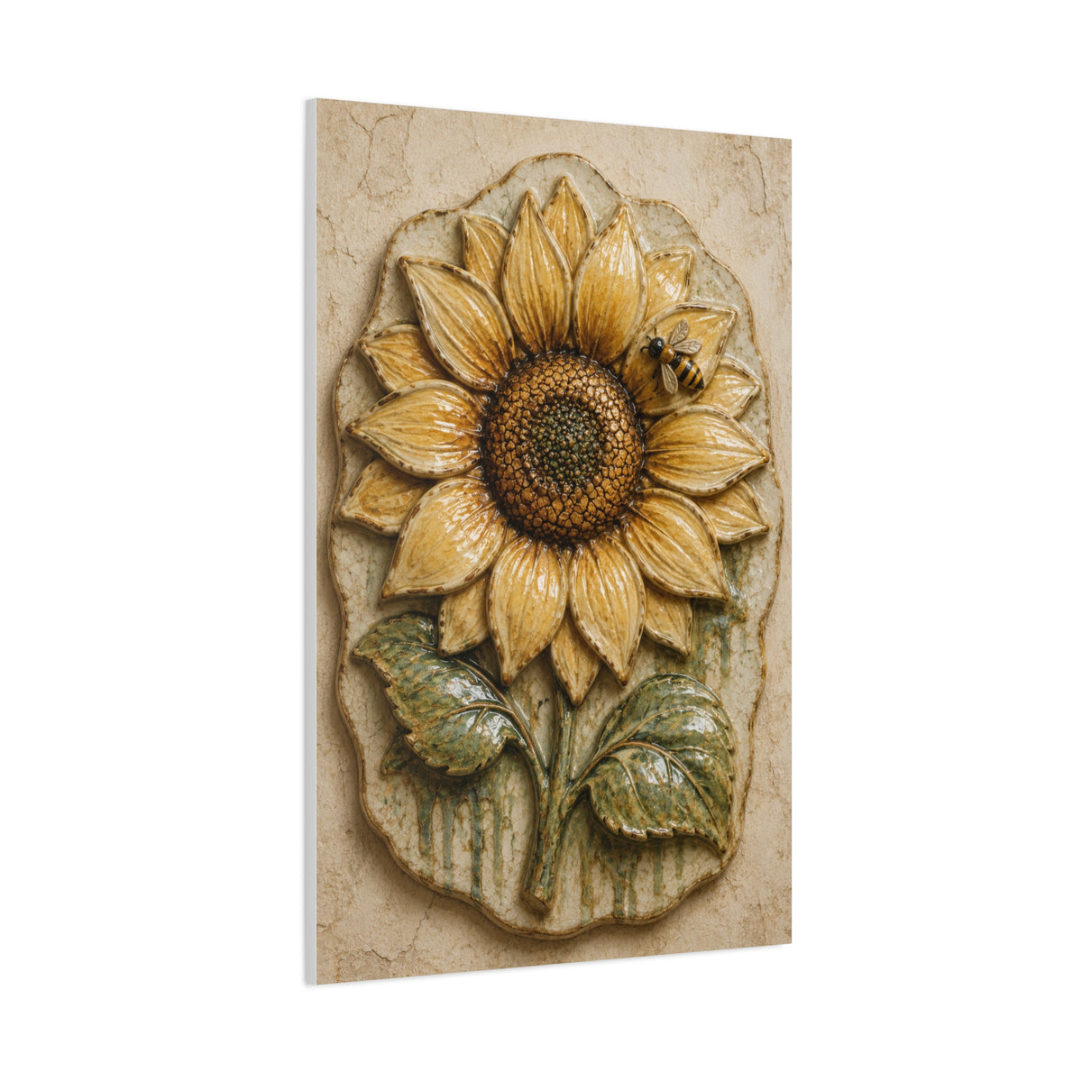 Hand-Glazed Ceramic Sunflower Plaque Wall Art & Canvas Print