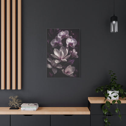 White Orchid and Magnolia Night Floral Wall Art & Canvas Print