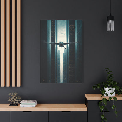 Electric Aircraft Between Skyscrapers Wall Art & Canvas Prints
