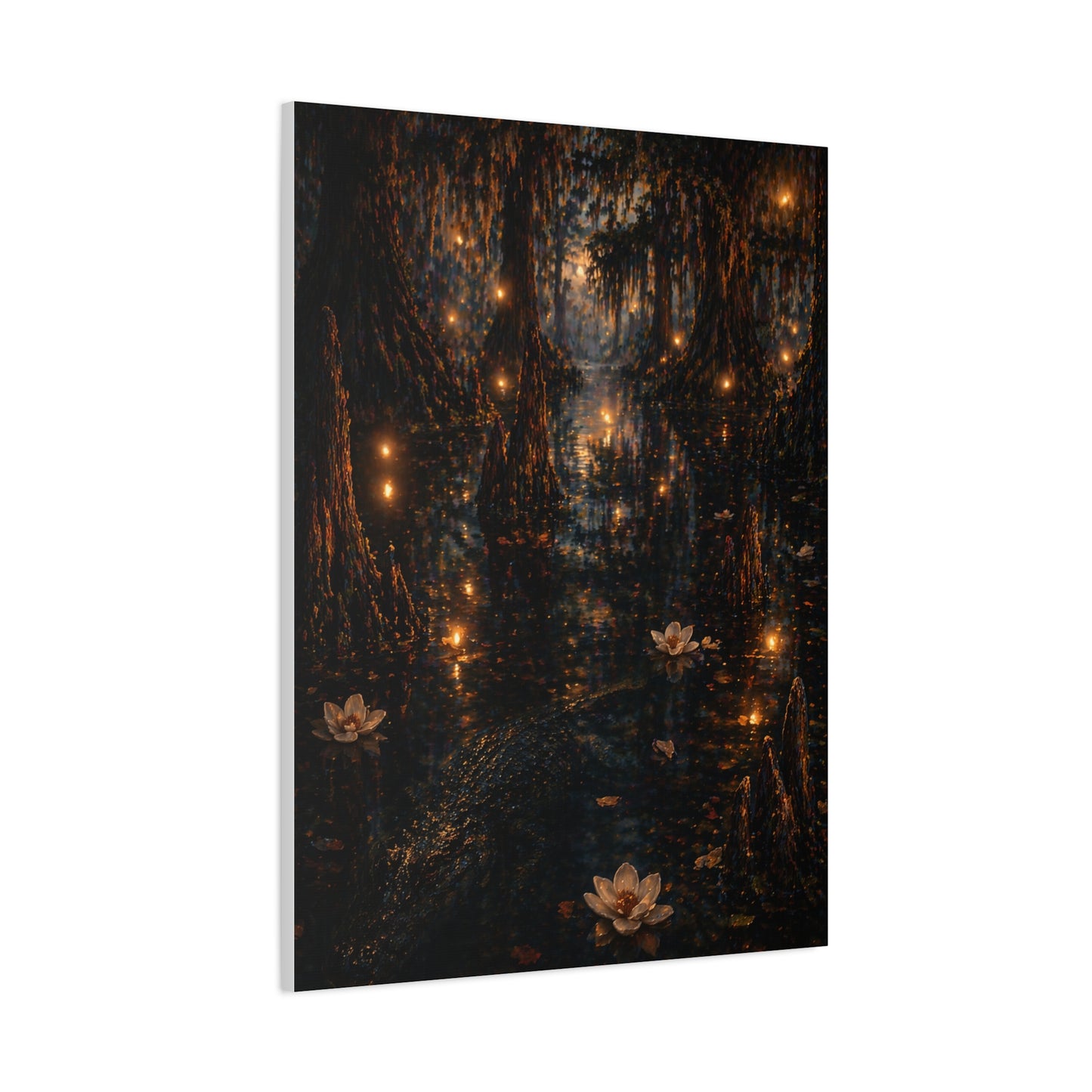 Moonlit Bayou Firefly Scene Wall Art & Canvas Print
