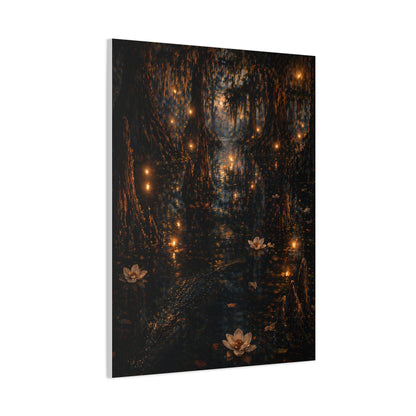 Moonlit Bayou Firefly Scene Wall Art & Canvas Print
