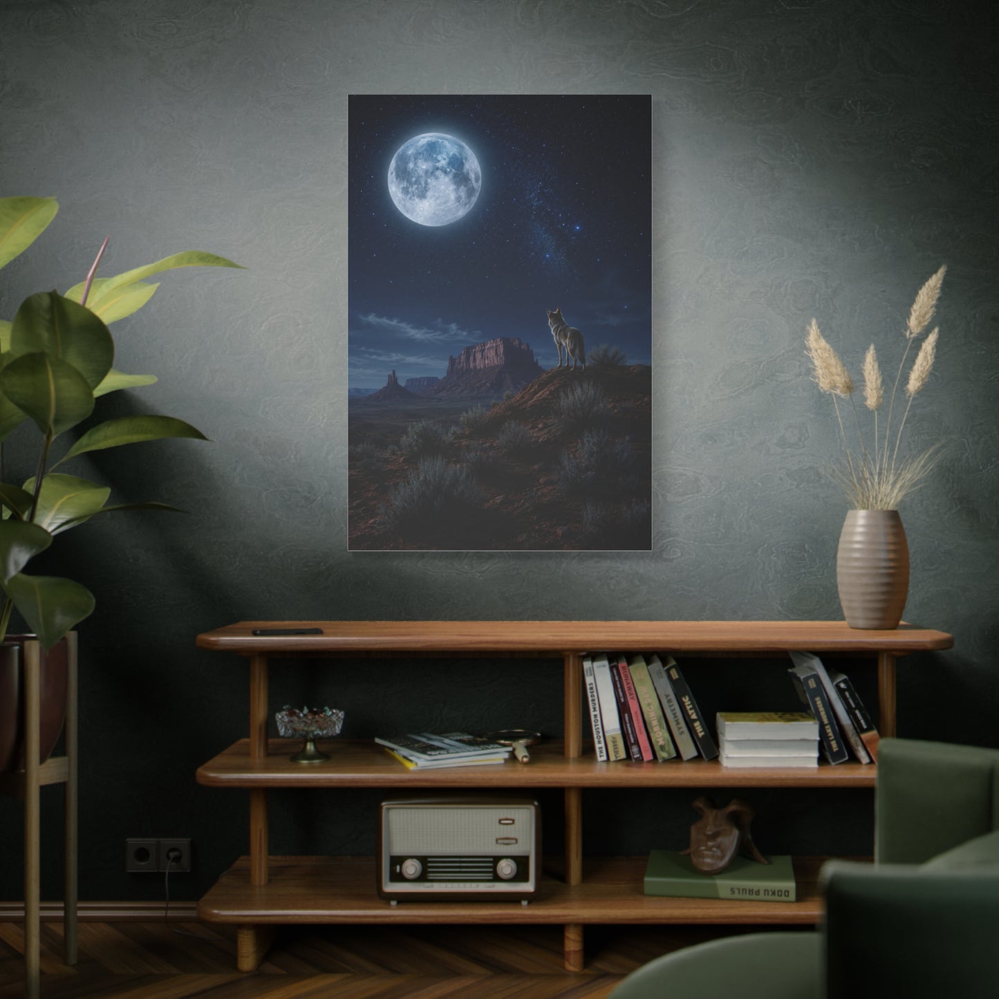 Moonlit Coyote Desert Wall Art & Canvas Print