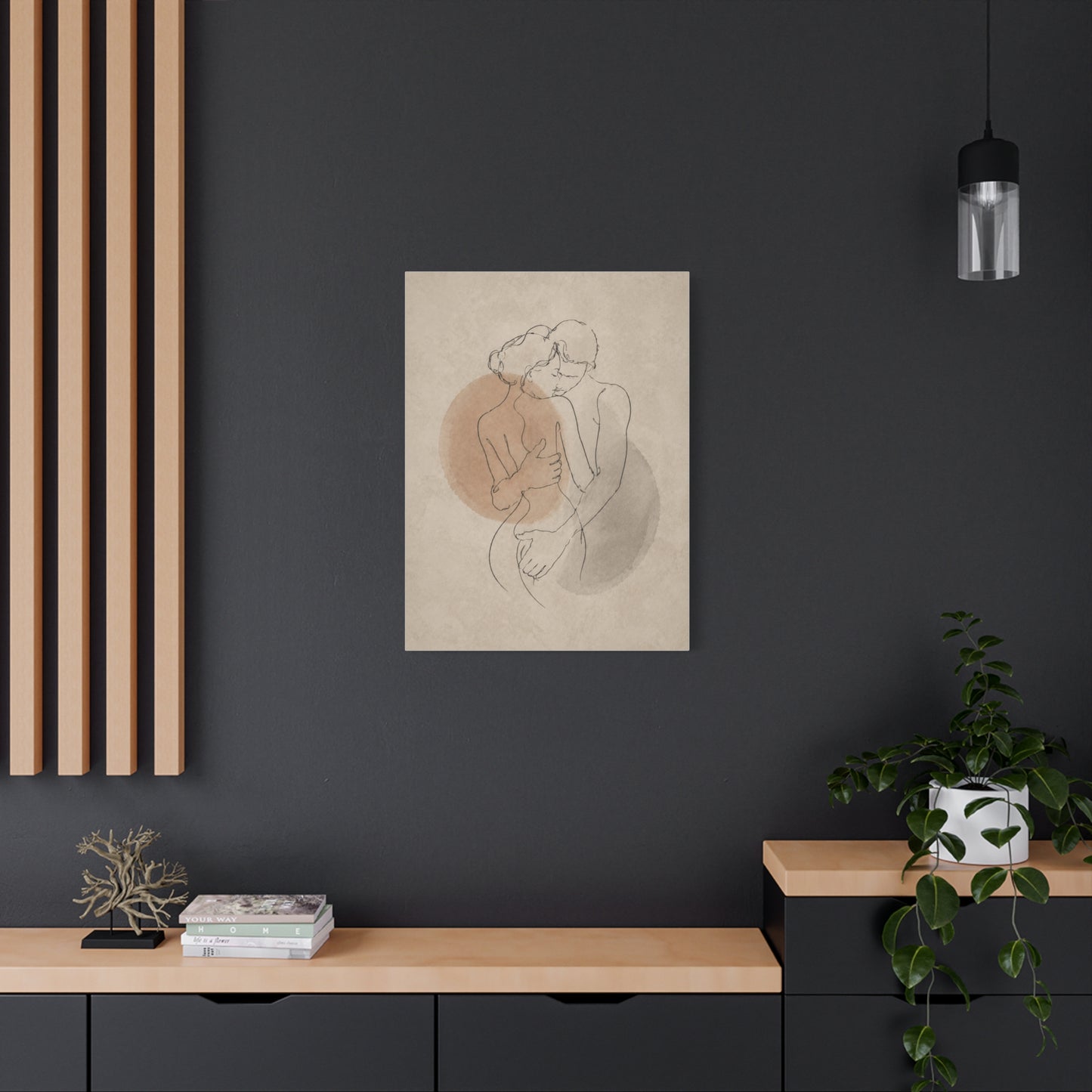 Minimal Line Couple Embrace Wall Art & Canvas Print