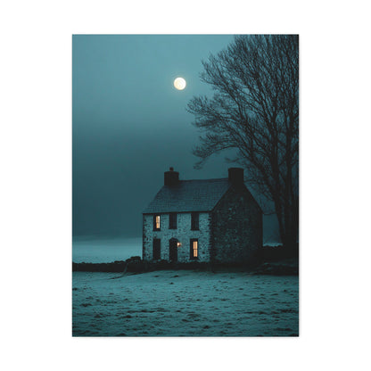 Gothic Farmhouse Moonlight Scene Wall Art & Canvas Print