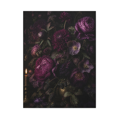 Dark Floral Still Life Candlelight Wall Art & Canvas Print