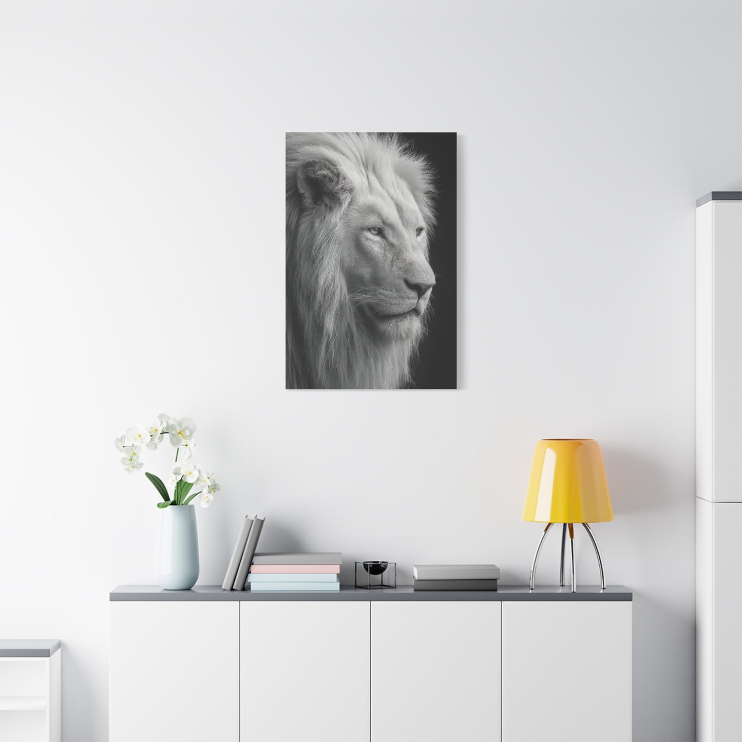 White Lion Monochrome Close Portrait Wall Art & Canvas Print
