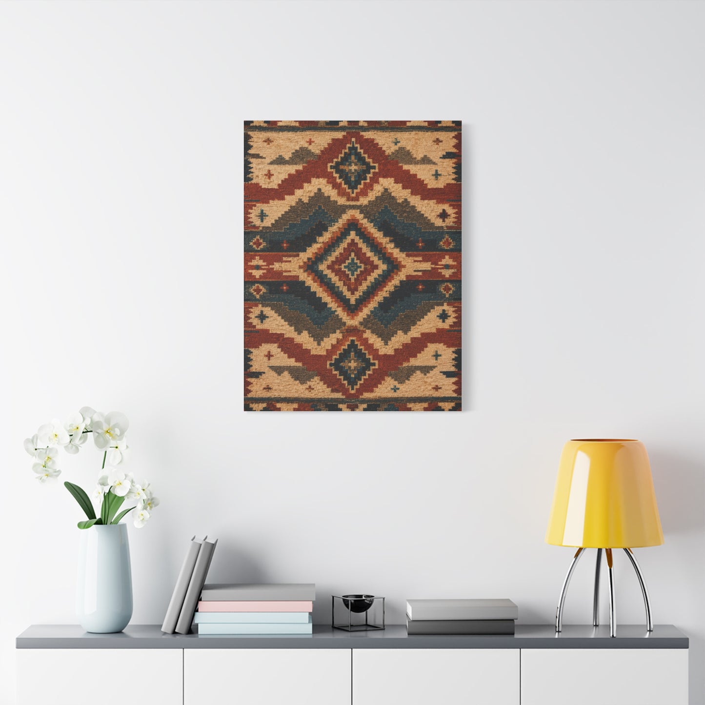 Navajo Inspired Geometric Textile Southwest Wall Art & Canvas Print