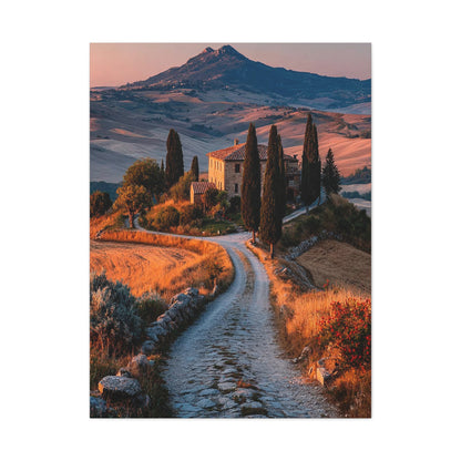 Tuscan Hilltop Villa Road Wall Art & Canvas Print