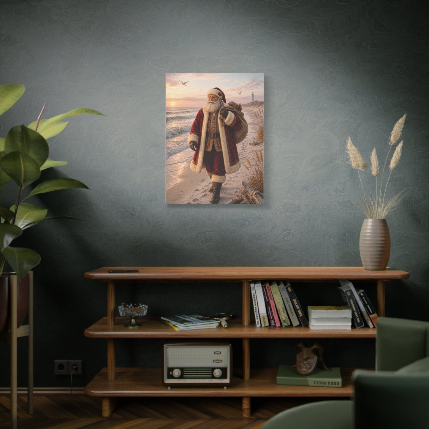 Coastal Santa at Sunrise Wall Art & Canvas Print