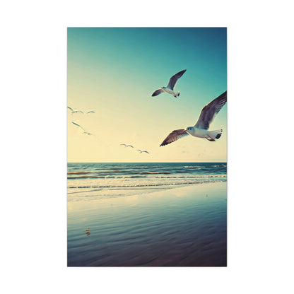 Seagulls in Flight Over Gentle Waves Wall Art & Canvas Prints