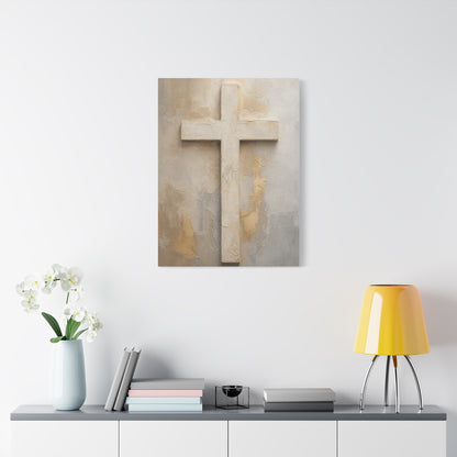 Minimal Ivory Christian Cross Wall Art & Canvas Print