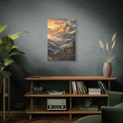Golden Mountain Valley Wolf Pair Landscape Wall Art & Canvas Print