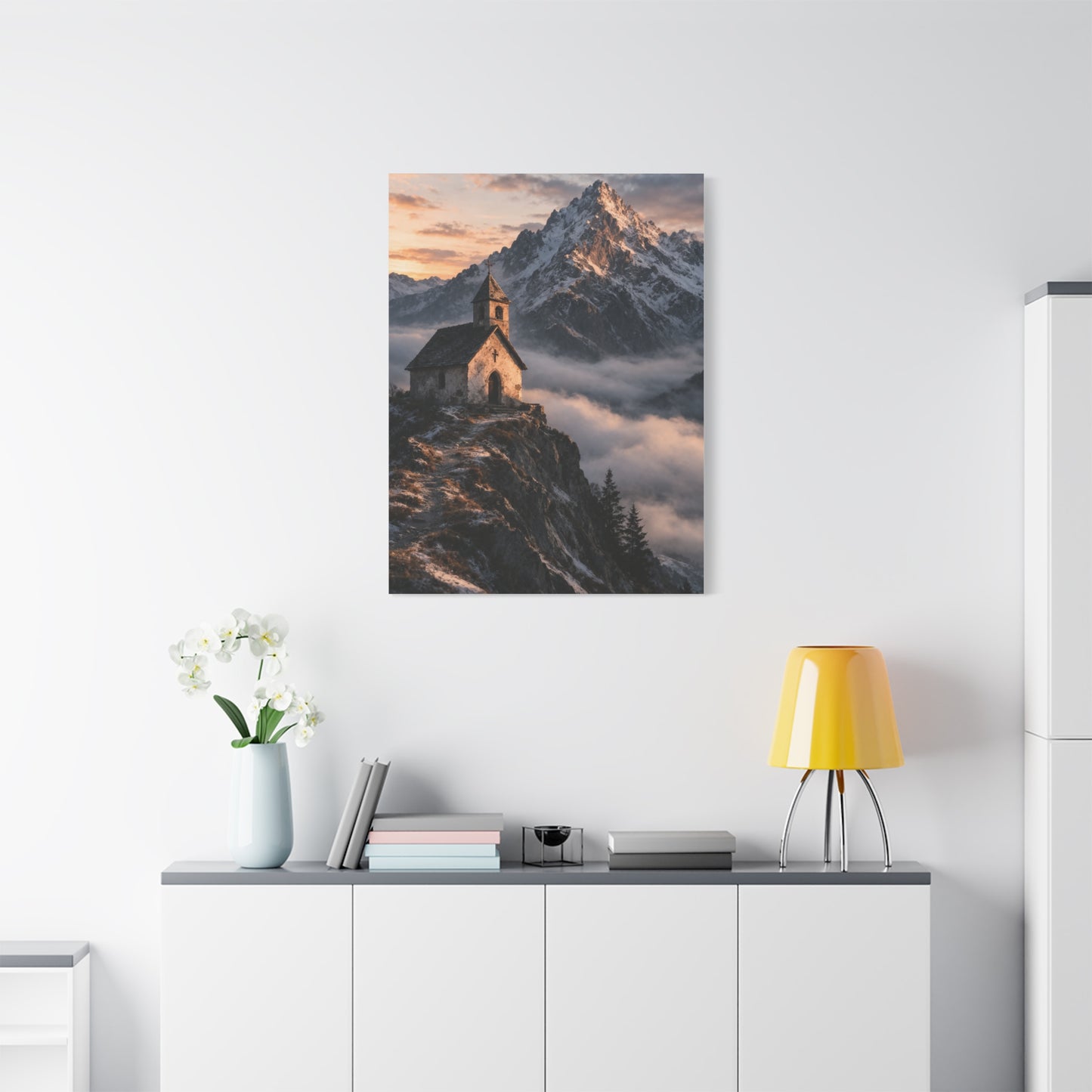 Lone Alpine Chapel Sunrise Wall Art & Canvas Print