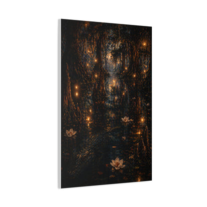 Moonlit Bayou Firefly Scene Wall Art & Canvas Print
