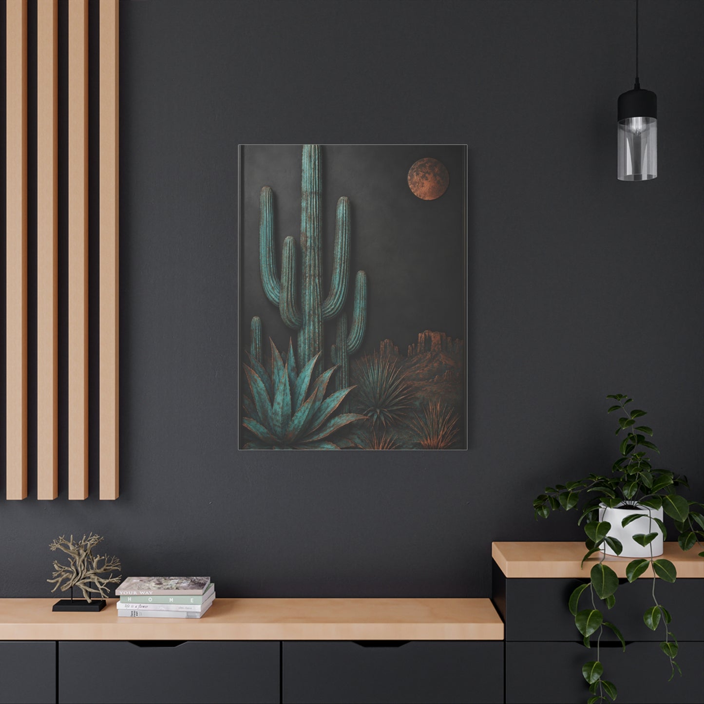 Turquoise Patina Desert Cactus Wall Art & Canvas Print