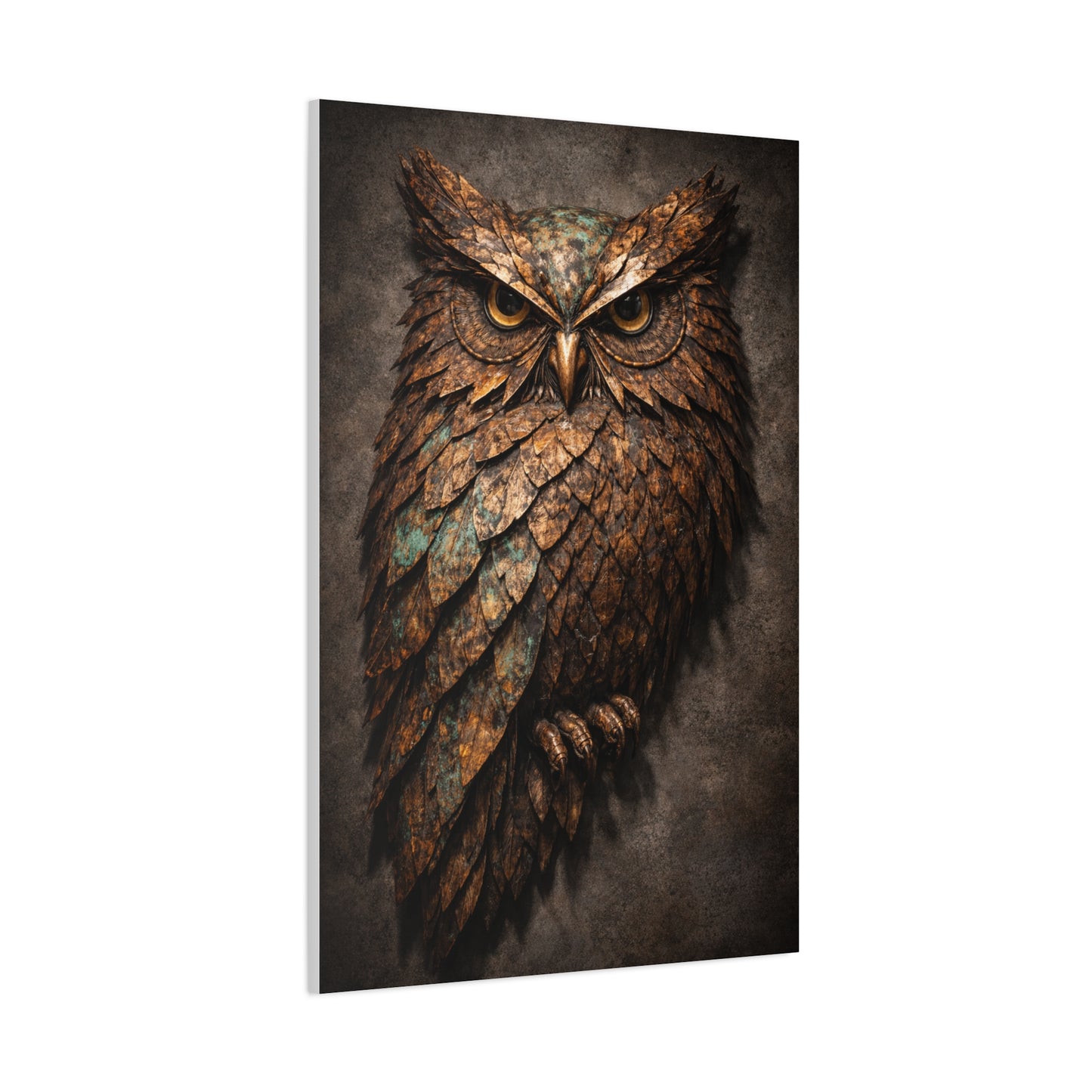 Rustic Metal Feather Owl Sculpture Wall Art & Canvas Print