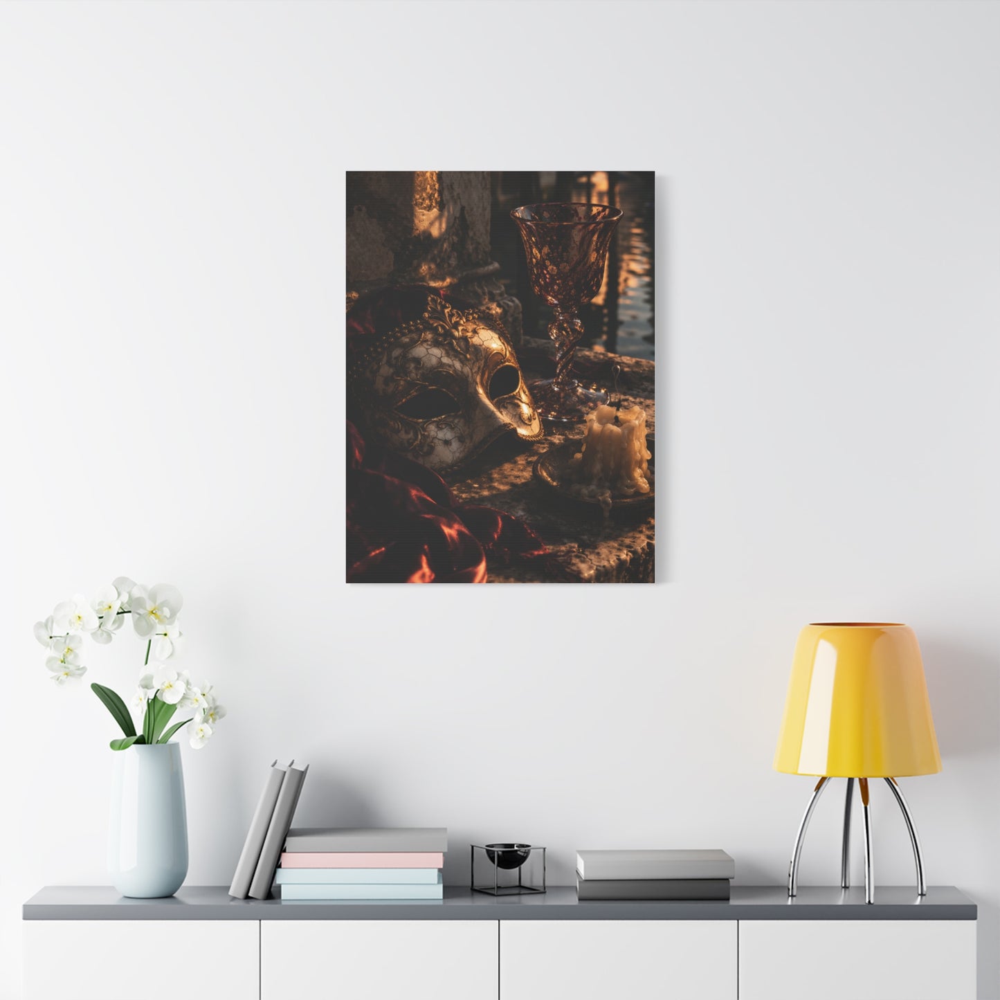 Venetian Mask Candlelight Still Life Wall Art & Canvas Print