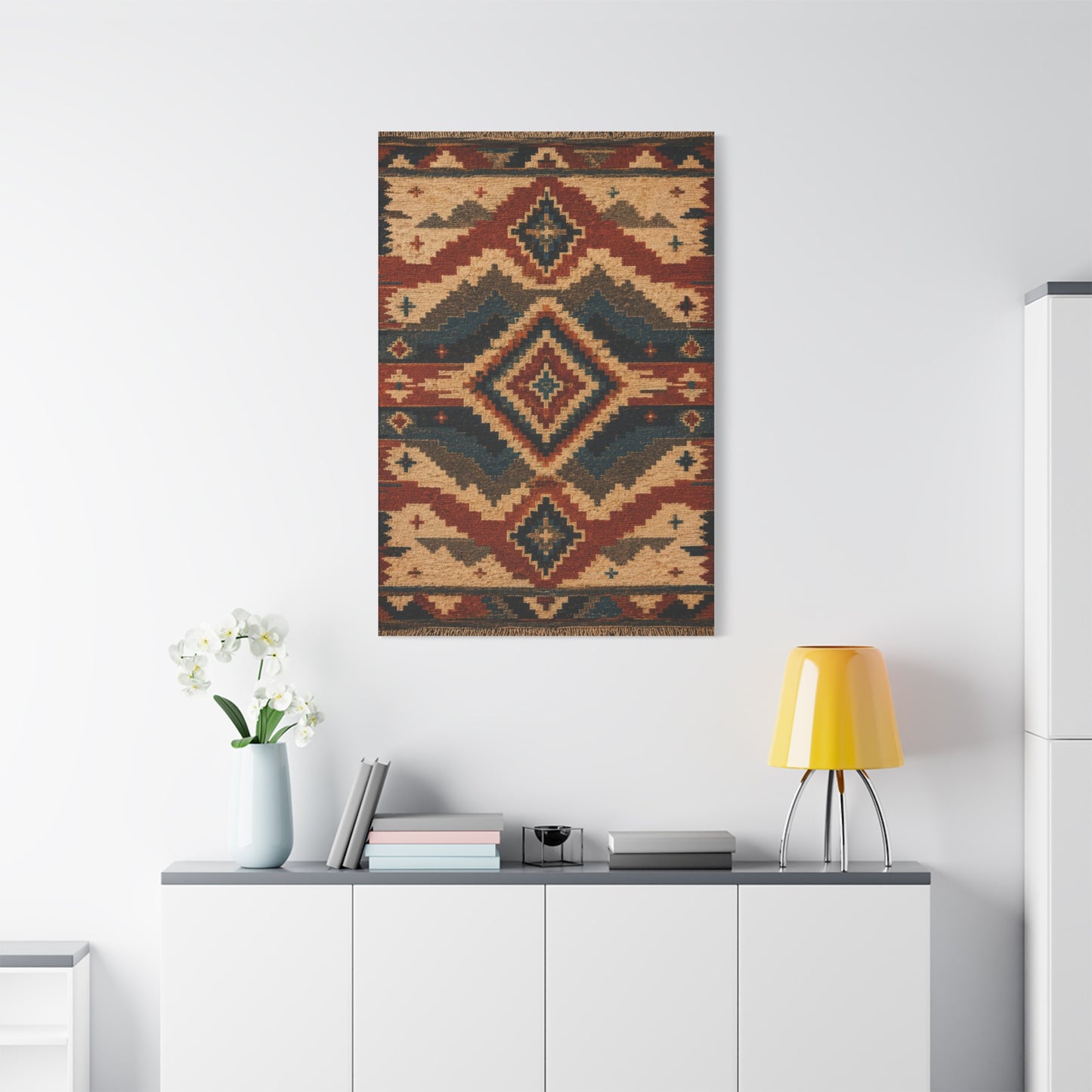 Navajo Inspired Geometric Textile Southwest Wall Art & Canvas Print