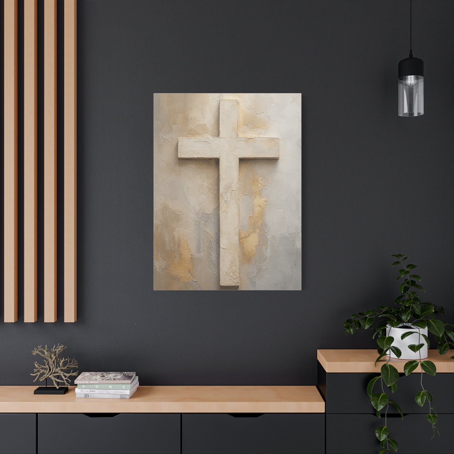 Minimal Ivory Christian Cross Wall Art & Canvas Print