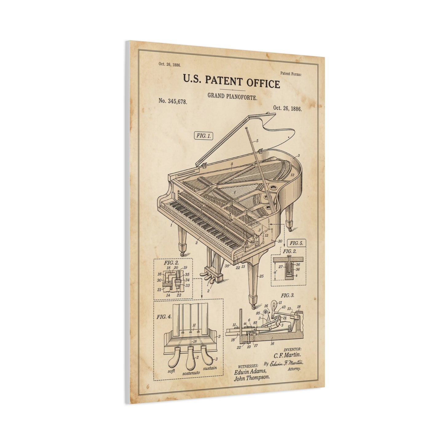 Vintage Grand Piano Patent Illustration Wall Art & Canvas Print