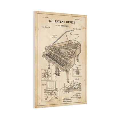 Vintage Grand Piano Patent Illustration Wall Art & Canvas Print