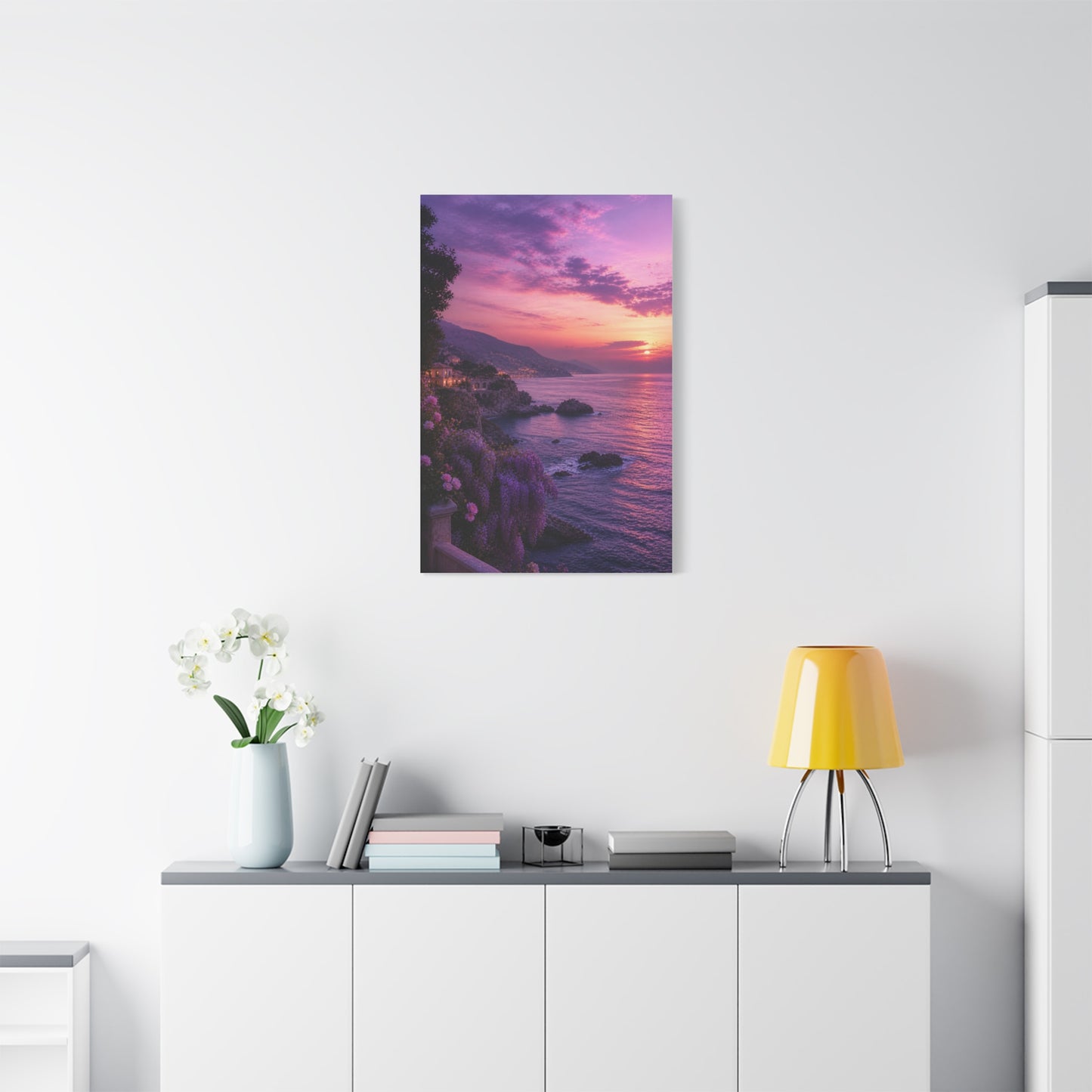 Violet Coastal Sunset Landscape Wall Art & Canvas Print