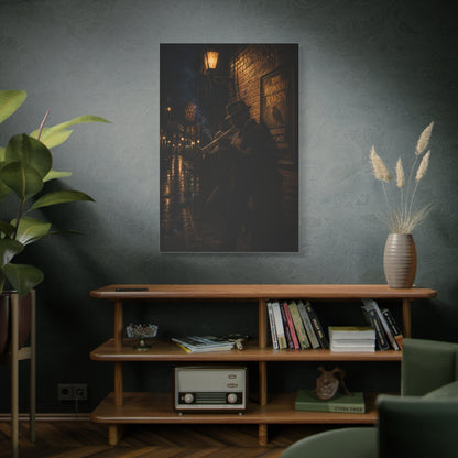 Midnight Jazz Alley Trumpeter Wall Art & Canvas Print