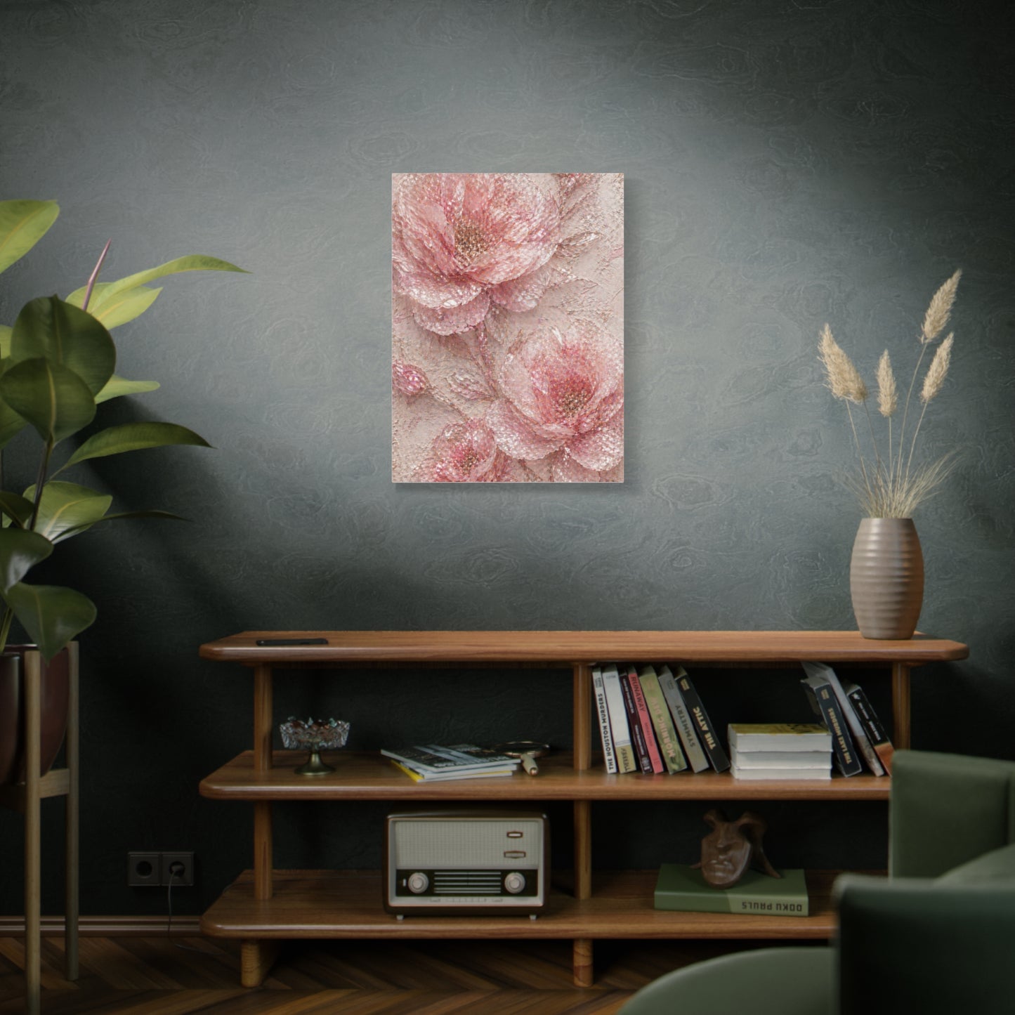 Crushed Glass Pink Floral Relief Wall Art & Canvas Print