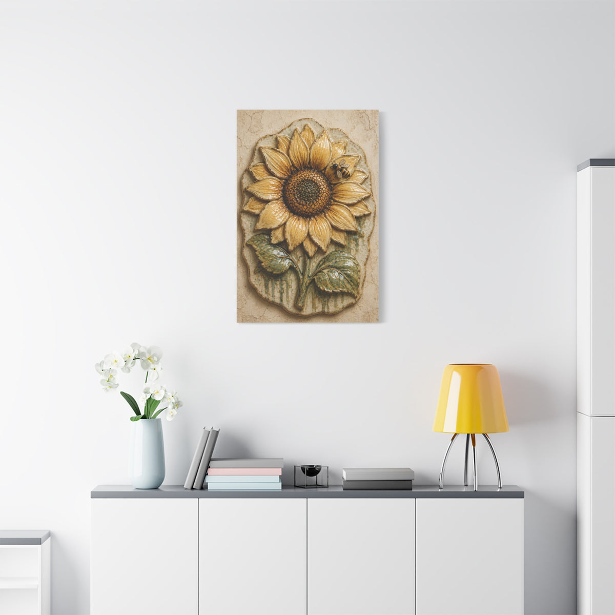 Hand-Glazed Ceramic Sunflower Plaque Wall Art & Canvas Print