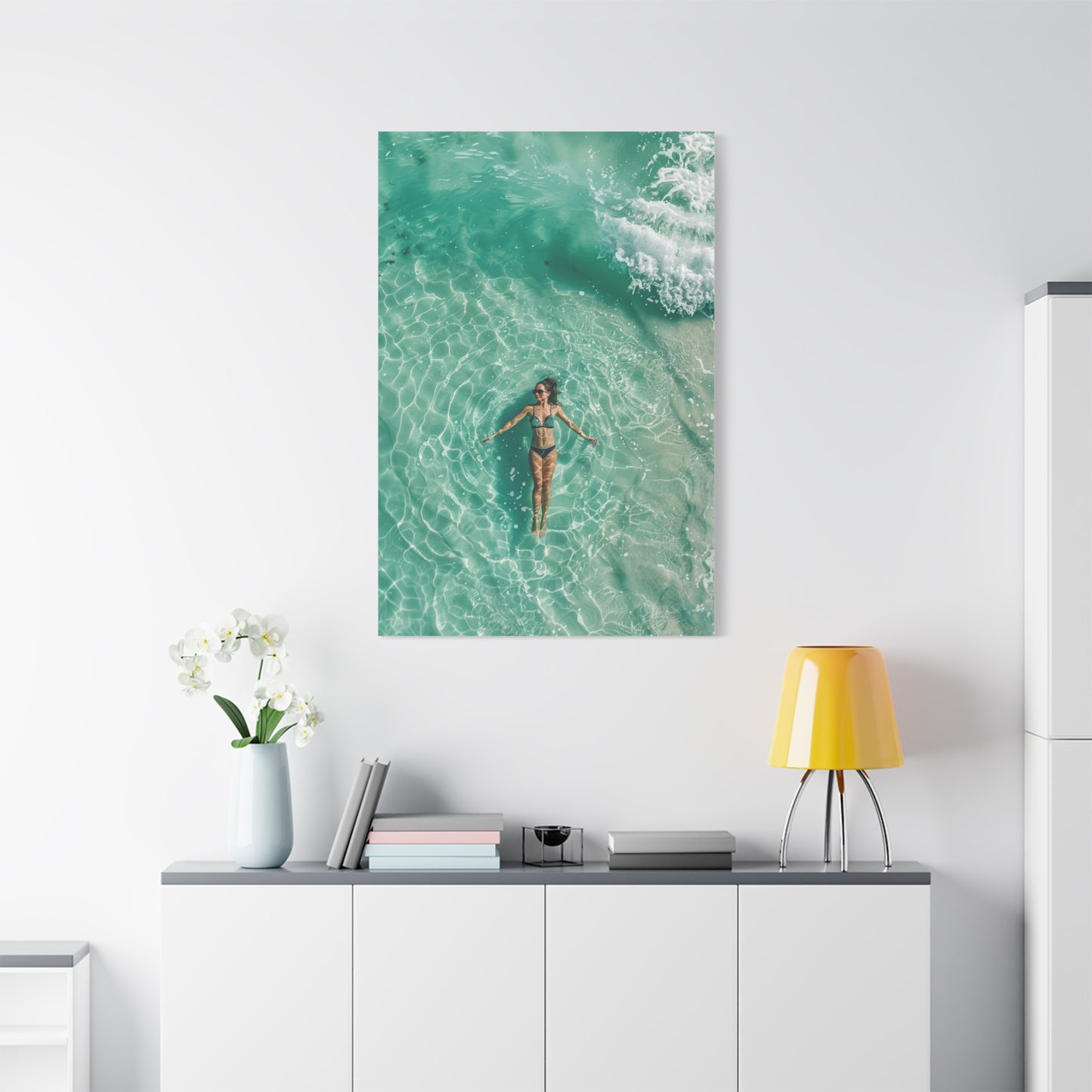 Aerial Ocean Serenity Woman Portrait Wall Art & Canvas Print