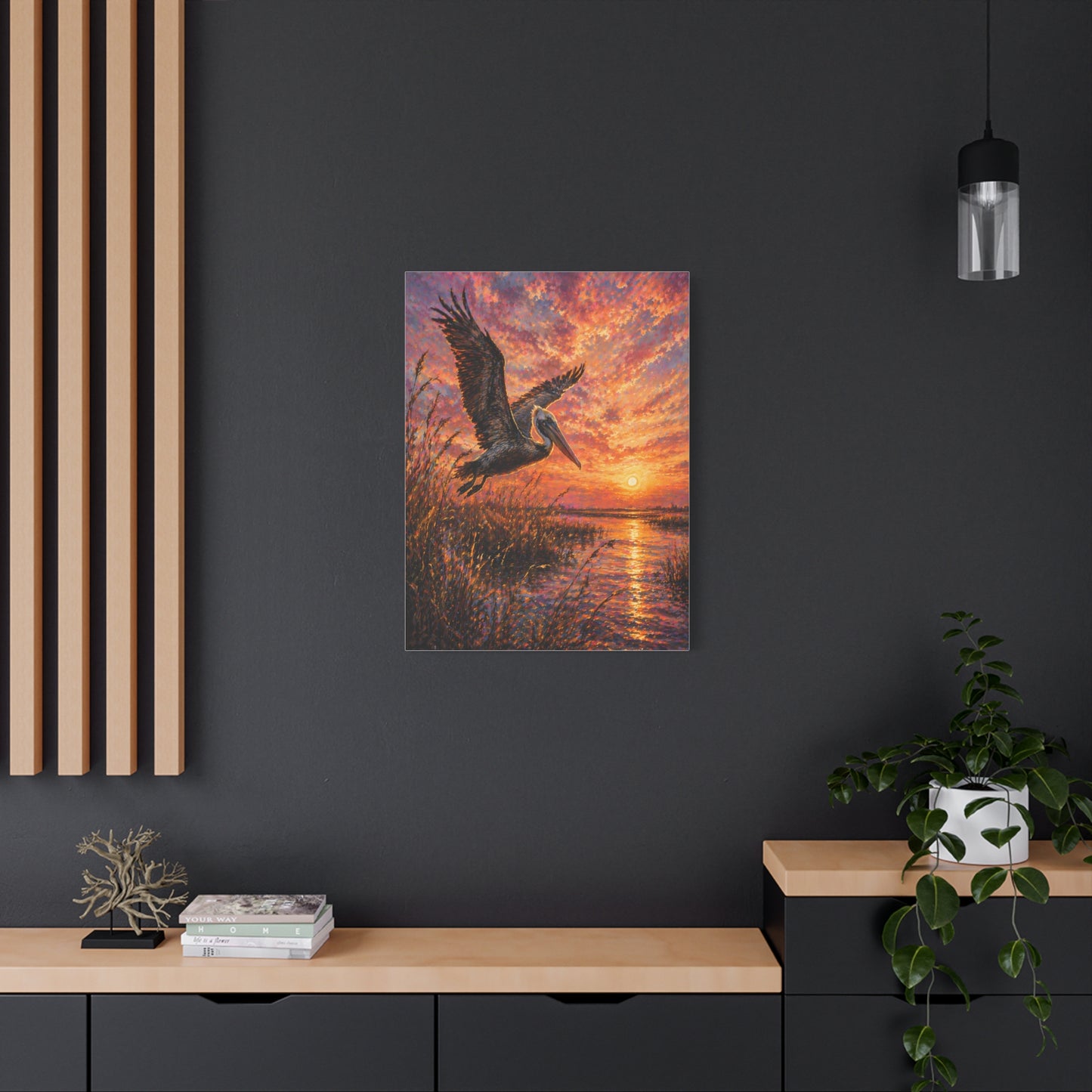 Pelican Marsh Sunset Scene Wall Art & Canvas Print