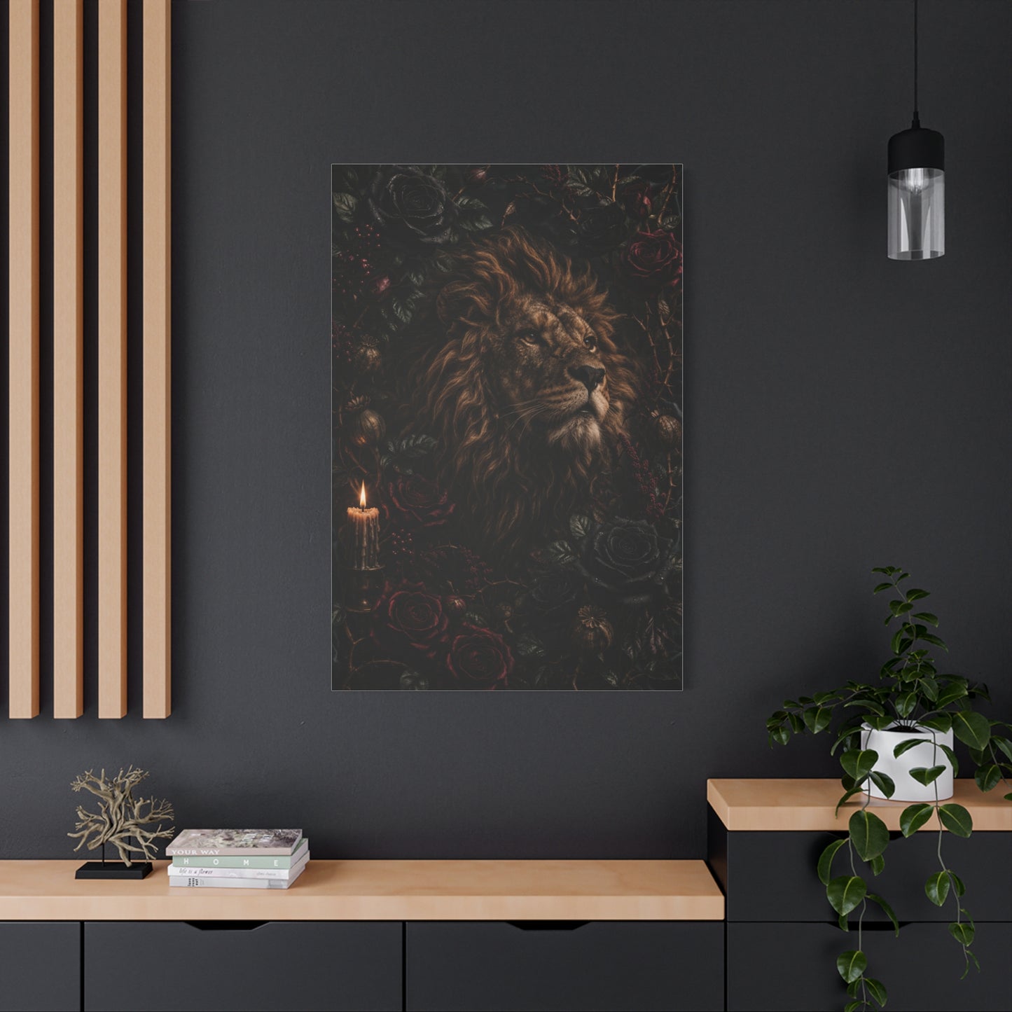 Dark Floral Lion Dramatic Portrait Wall Art & Canvas Print