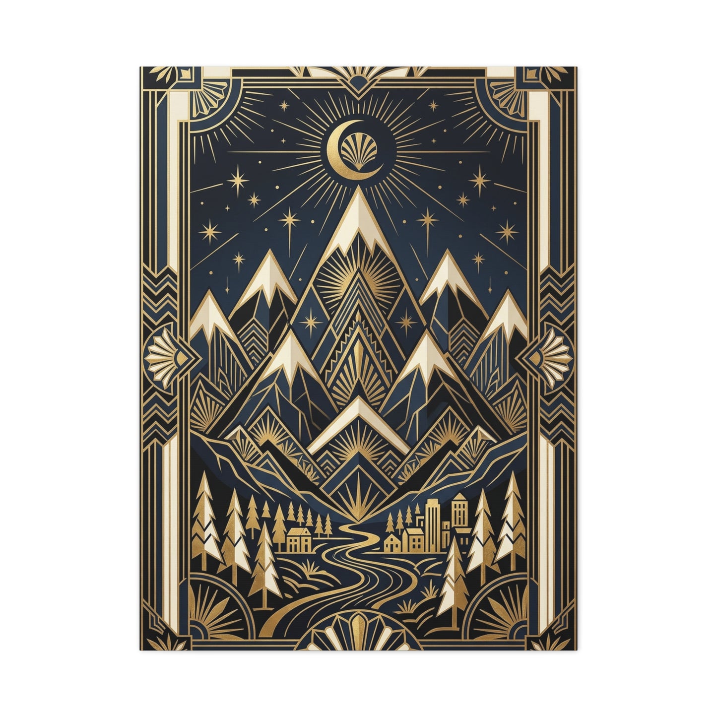 Art Deco Golden Alpine Skyline Wall Art & Canvas Print