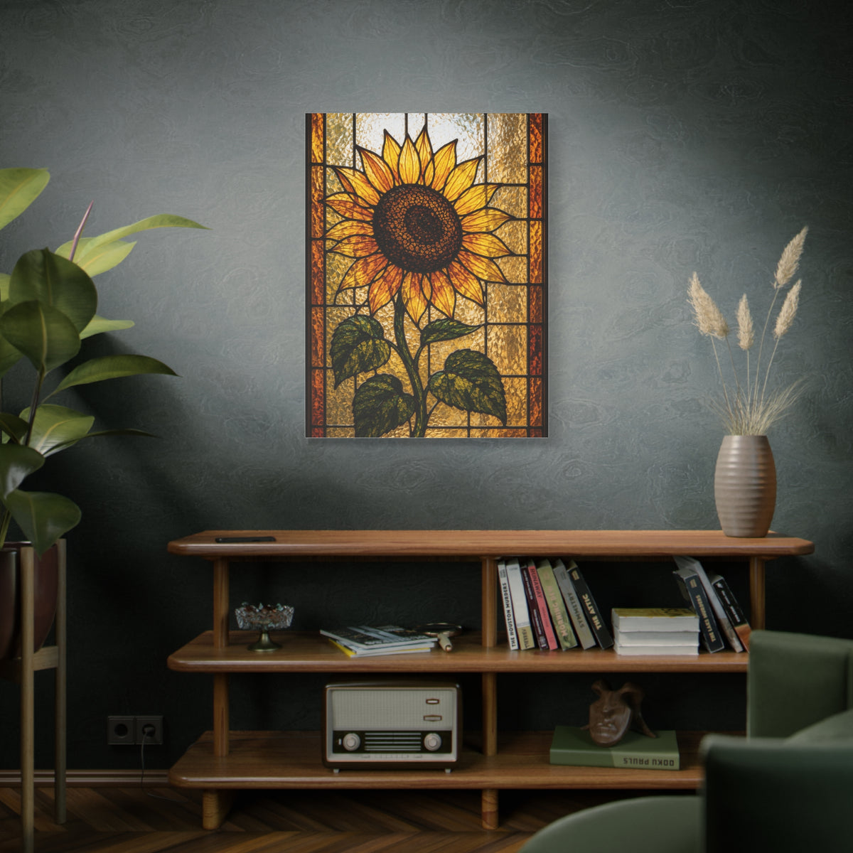Classic Stained Glass Sunflower Panel Wall Art & Canvas Print
