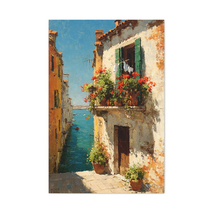 Italian Coastal Balcony Painting Wall Art & Canvas Print