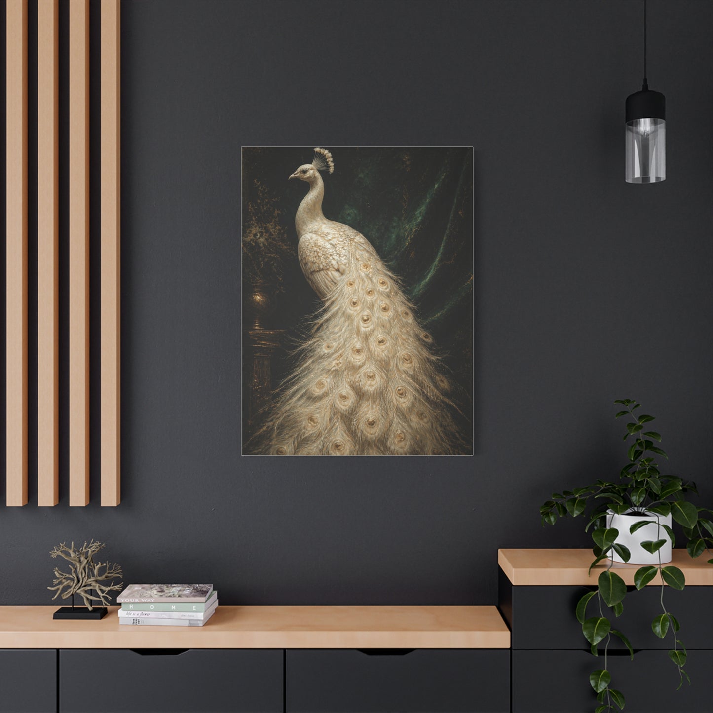 White Peacock Dark Academia Portrait Wall Art & Canvas Print