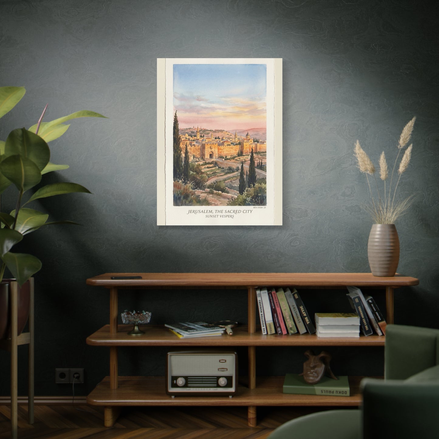Jerusalem Sunset Watercolor Landscape Wall Art & Canvas Print