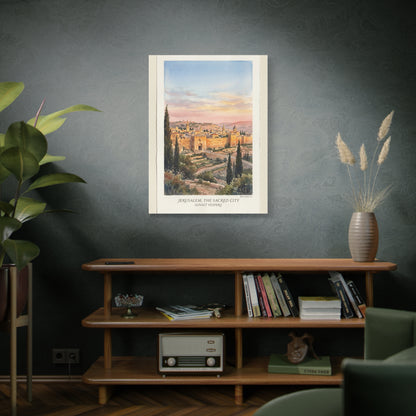 Jerusalem Sunset Watercolor Landscape Wall Art & Canvas Print