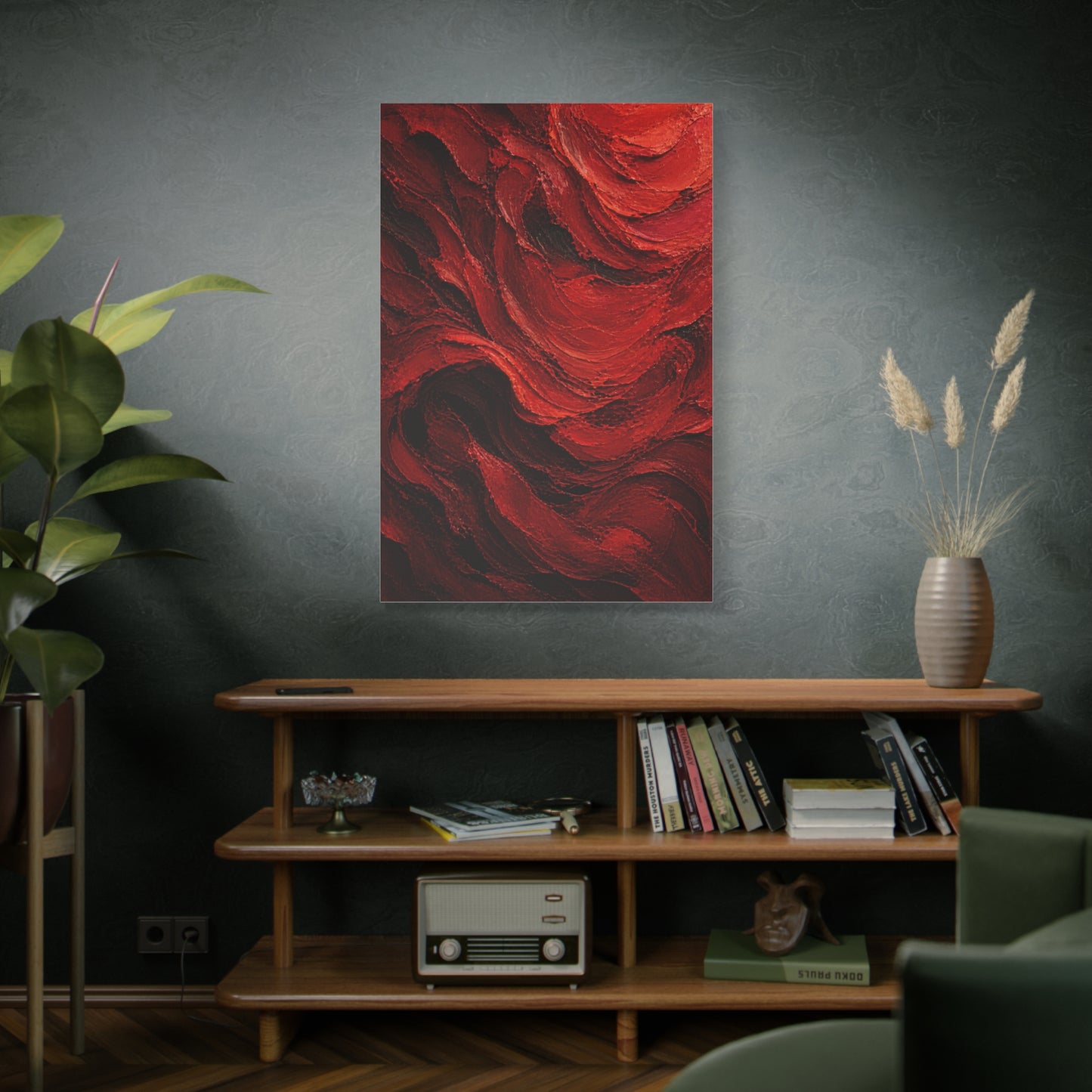 Crimson Wave Impasto Texture Wall Art & Canvas Print