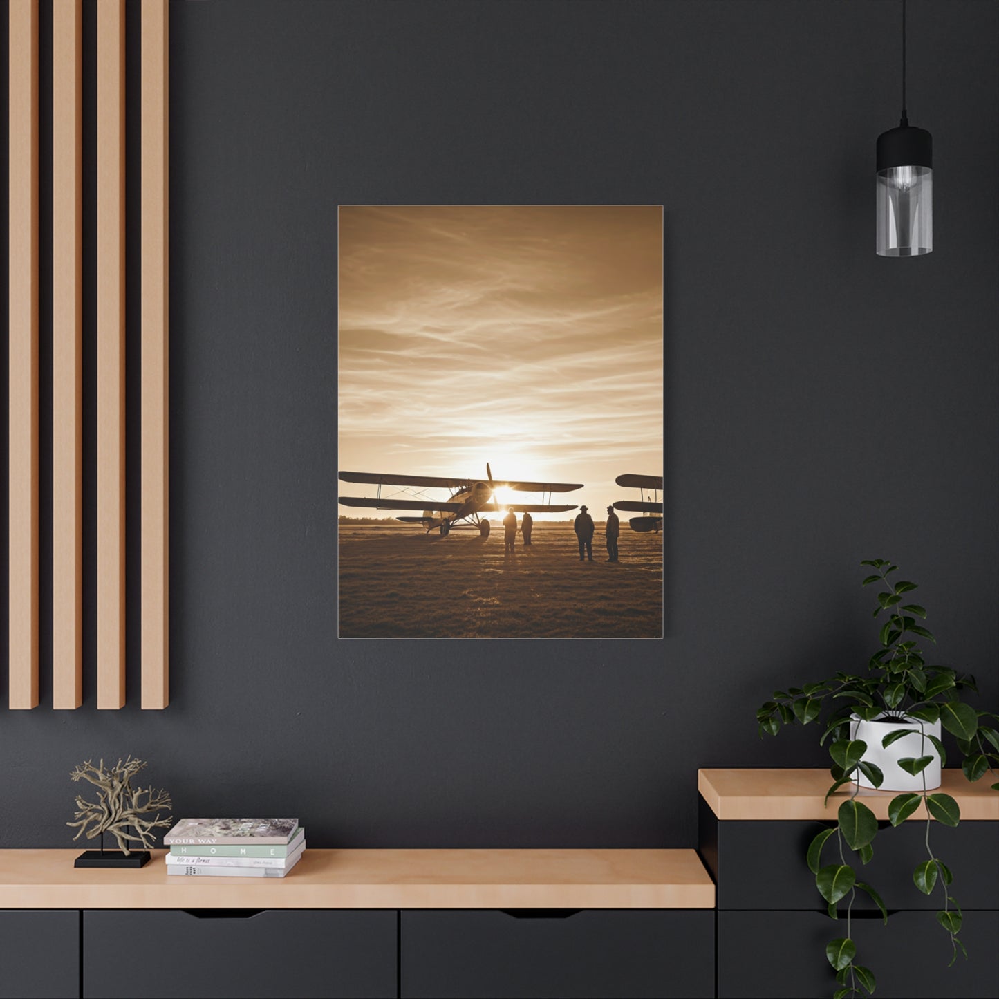 Vintage Airfield Sunset Silhouette Wall Art & Canvas Prints