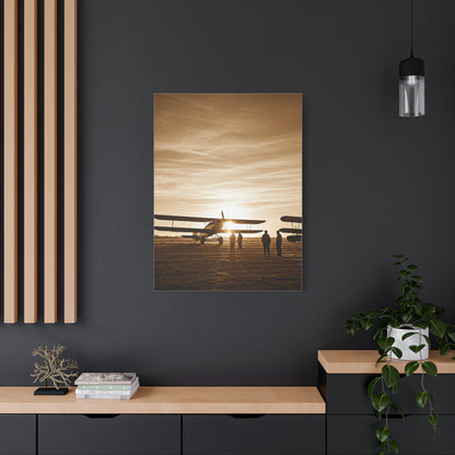 Vintage Airfield Sunset Silhouette Wall Art & Canvas Prints