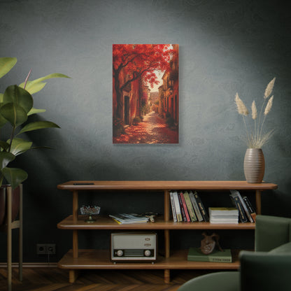 Autumn Red Blossom Street Scene Wall Art & Canvas Print
