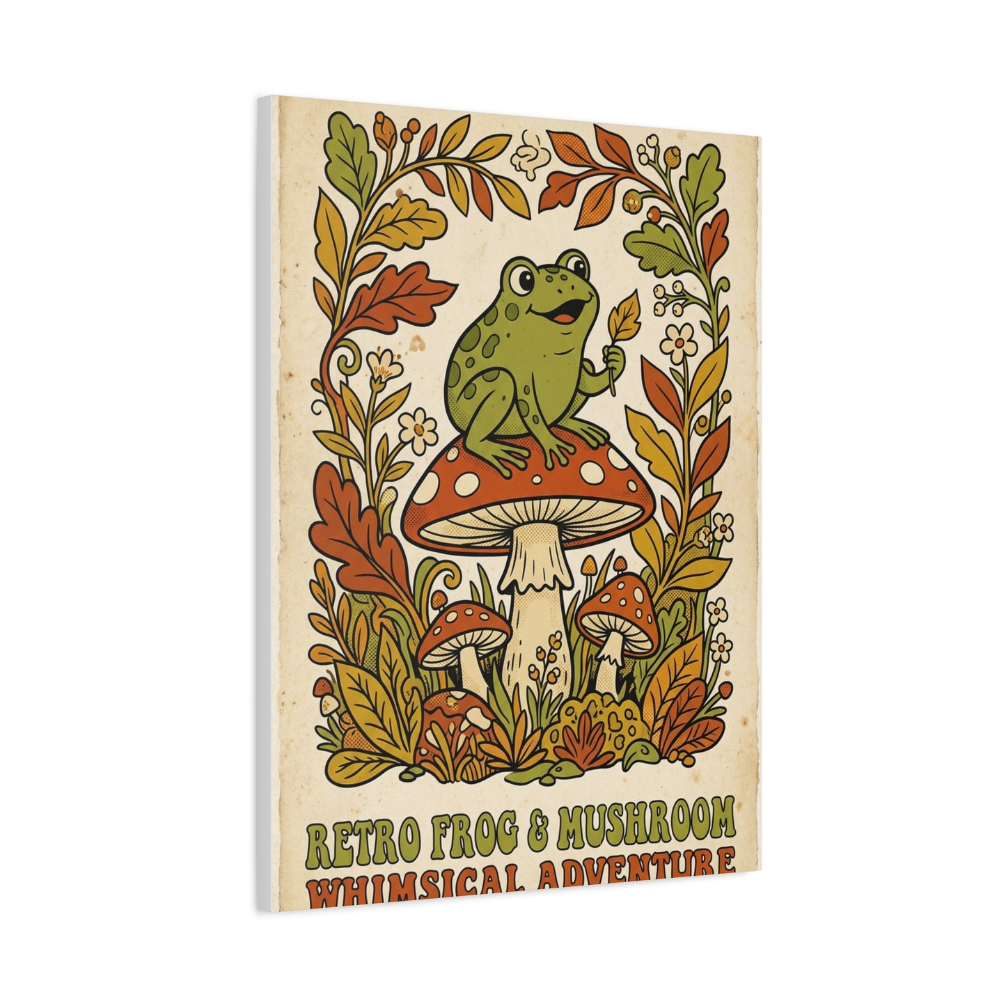 Whimsical Retro Frog and Mushroom Poster Wall Art & Canvas Print