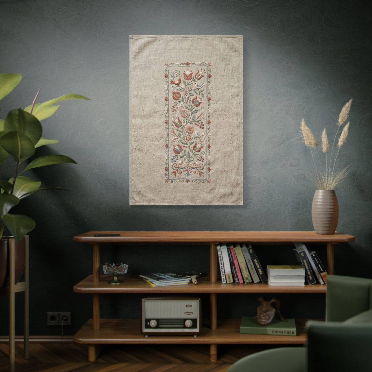 Rustic Folk Botanical Embroidery Strip Wall Art & Canvas Print