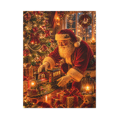 Santa Decorating the Christmas Train Wall Art & Canvas Print