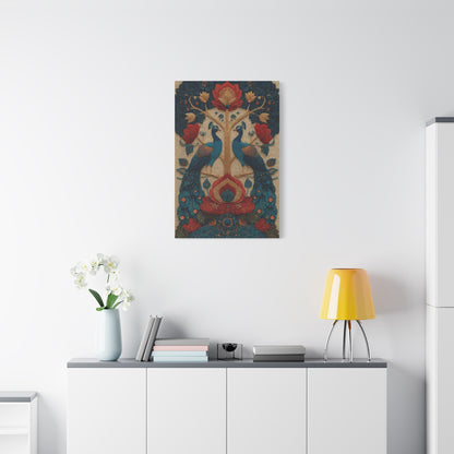 Folk Peacock Tree of Life Wall Art & Canvas Print