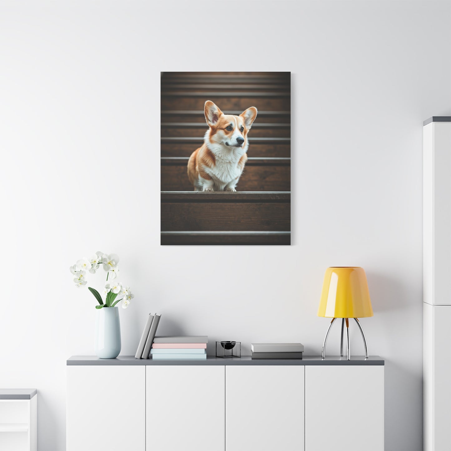 Stairway Corgi Charm Wall Art & Canvas Print
